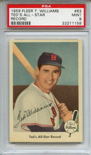 1959 Fleer 63 Ted Williams All Star Record PSA MINT 9