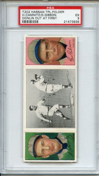 T202 Hassan Triple Folder Camnitz / Gibson / Donlin Out At First PSA EX 5