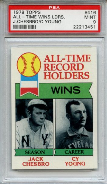 1979 Topps 416 All Time Win Leaders Chesbro Young PSA MINT 9