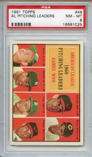1961 Topps 48 AL Pitching Leaders PSA NM-MT 8