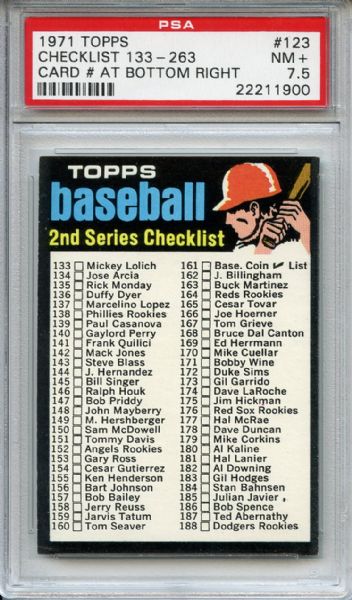 1971 Topps 123 2nd Series Checklist PSA NM+ 7.5