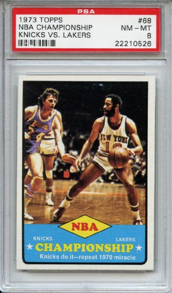 1973 Topps 68 NBA Championship Knicks vs Lakers PSA NM-MT 8