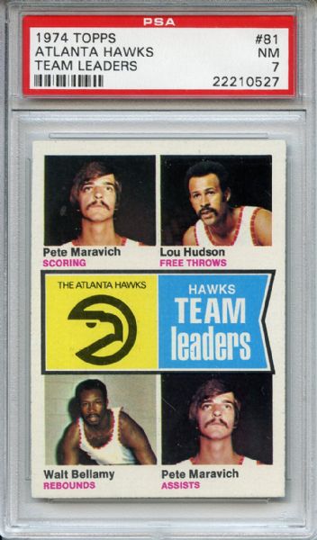 1974 Topps 81 Team Leaders Atlanta Hawks PSA NM 7