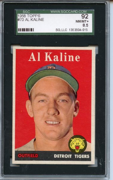 1958 Topps 70 Al Kaline SGC NM/MT+ 92 / 8.5
