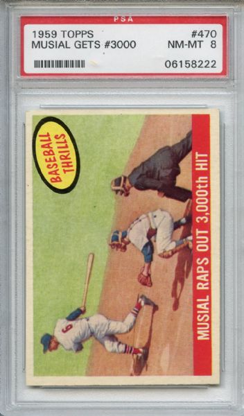 1959 Topps 470 Stan Musial Gets 3000 Hit PSA NM-MT 8
