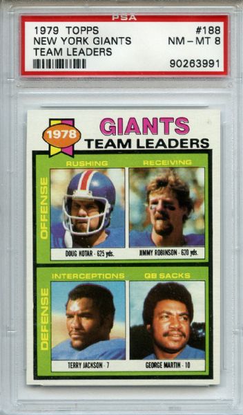 1979 Topps 188 New York Giants Team leaders PSA NM-MT 8