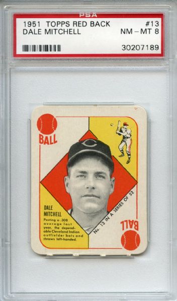 1951 Topps Red Back 13 Dale Mitchell PSA NM-MT 8