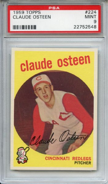 1959 Topps 224 Claude Osteen RC PSA MINT 9