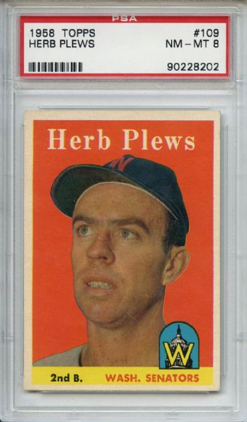 1958 Topps 109 Herb Plews PSA NM-MT 8