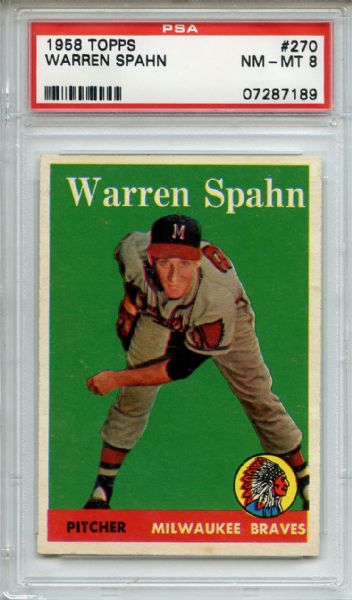 1958 Topps 270 Warren Spahn PSA NM-MT 8
