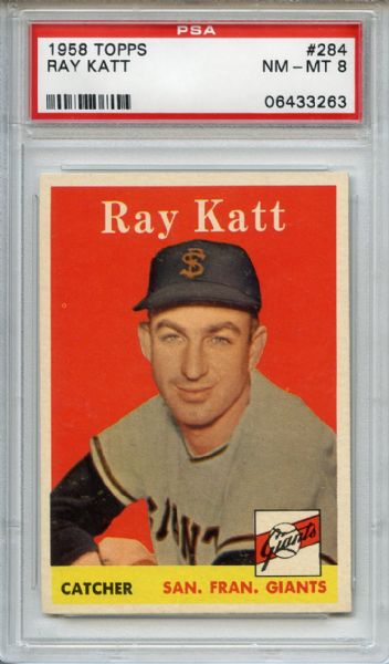 1958 Topps 284 Ray Katt PSA NM-MT 8