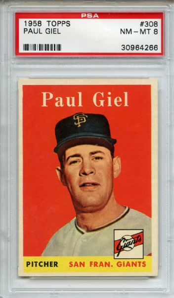 1958 Topps 308 Paul Giel PSA NM-MT 8