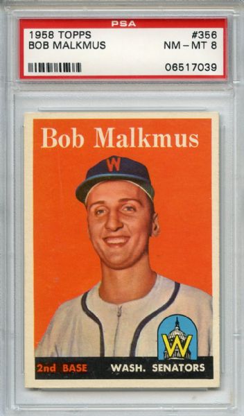 1958 Topps 356 Bob Malkmus PSA NM-MT 8