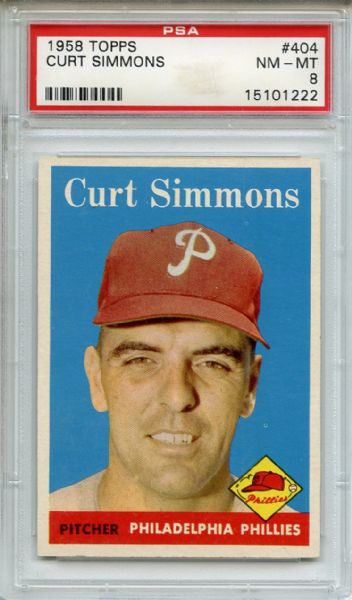1958 Topps 404 Curt Simmons PSA NM-MT 8