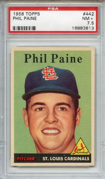 1958 Topps 442 Phil Paine PSA NM+ 7.5