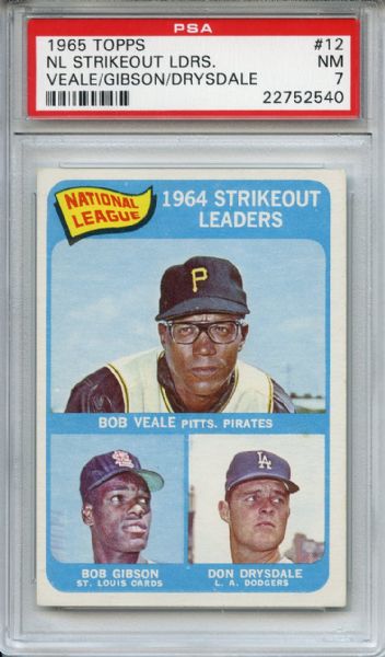 1965 Topps 12 NL Strikeout Leaders Gibson Drysdale PSA NM 7