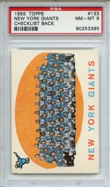 1959 Topps 133 New York Giants Checklist PSA NM-MT 8