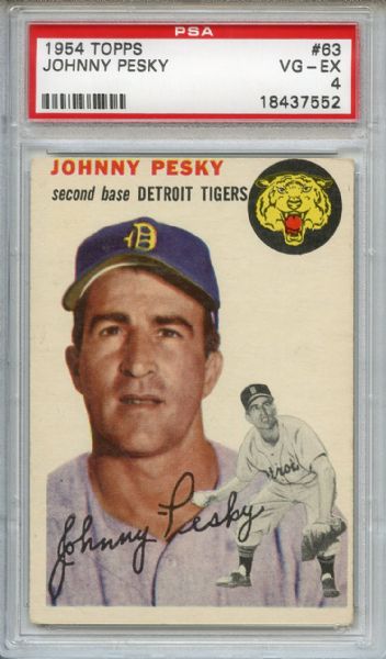 1954 Topps 63 Johnny Pesky PSA VG-EX 4