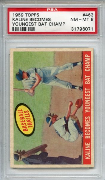 1959 Topps 463 Al Kaline Becomes Youngest Batting Champ PSA NM-MT 8