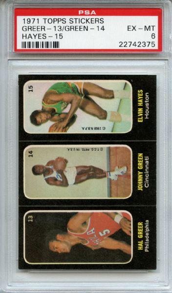 1971 Topps Stickers 13/14/15 Greer Green Hayes PSA EX-MT 6