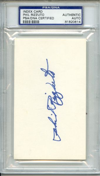 Phil Rizzuto Signed 3 x 5 Index Card PSA/DNA
