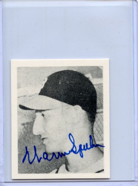 Warren Spahn Signed 1948 Bowman Reprint Card JSA