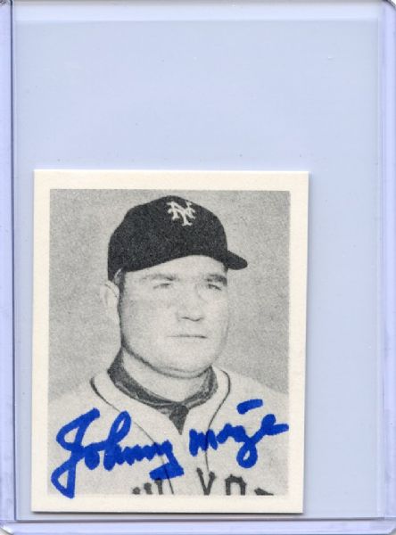 Johnny Mize Signed 1948 Bowman Reprint Card JSA