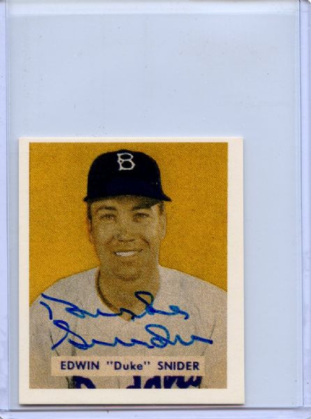 Duke Snider Signed 1949 Bowman Reprint Card JSA