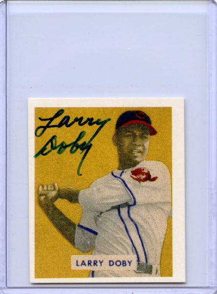 Larry Doby Signed 1949 Bowman Reprint Card JSA