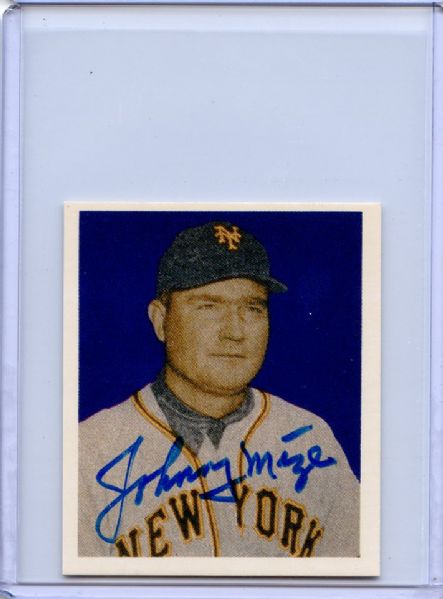 Johnny Mize Signed 1949 Bowman Reprint Card JSA