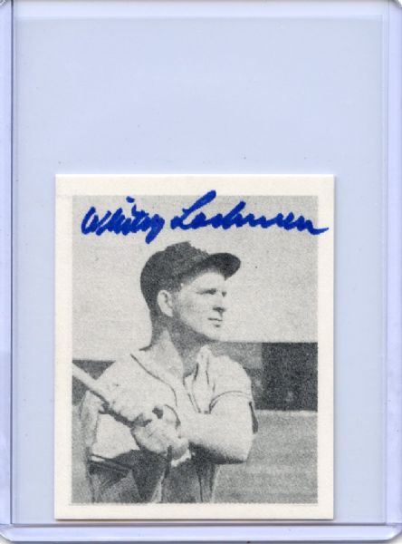 Whitey Lockman Signed 1948 Bowman Reprint Card JSA
