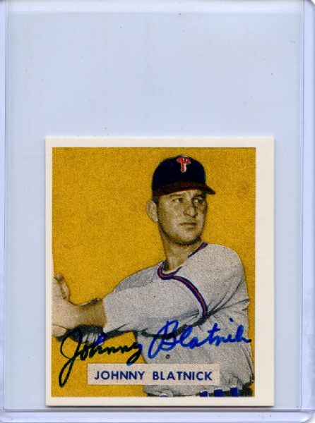 Johnny Blatnick Signed 1949 Bowman Reprint Card JSA