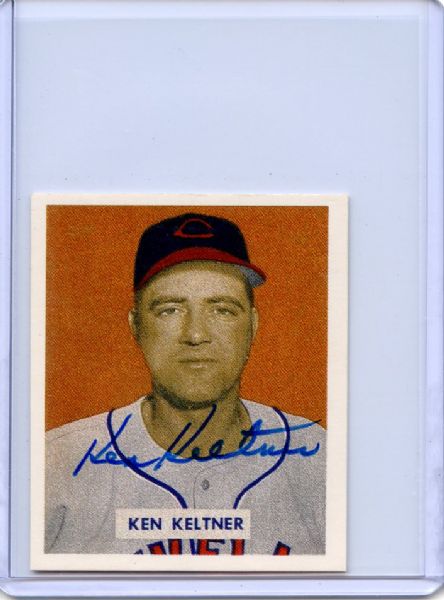 Ken Keltner Signed 1949 Bowman Reprint Card JSA