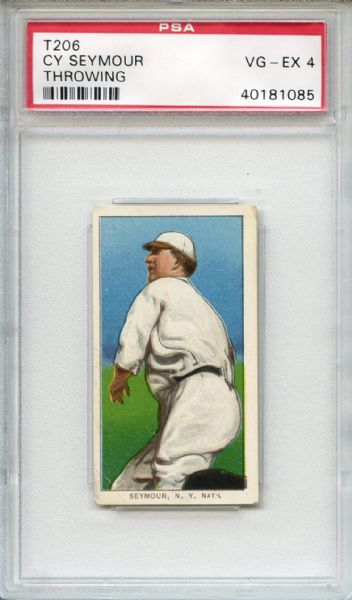 T206 Sweet Caporal Cy Seymour Throwing PSA VG-EX 4