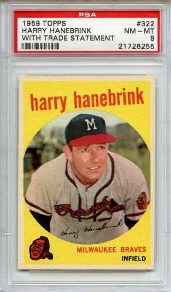 1959 Topps 322 Harry Hanebrink PSA NM-MT 8