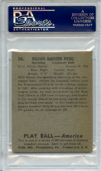 1939 Play Ball 38 Billy Myers PSA EX-MT 6