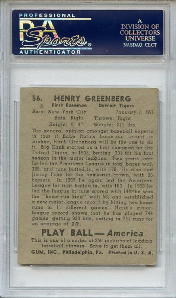 1939 Play Ball 56 Hank Greenberg PSA VG-EX 4