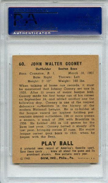 1940 Play Ball 60 John Cooney PSA NM 7