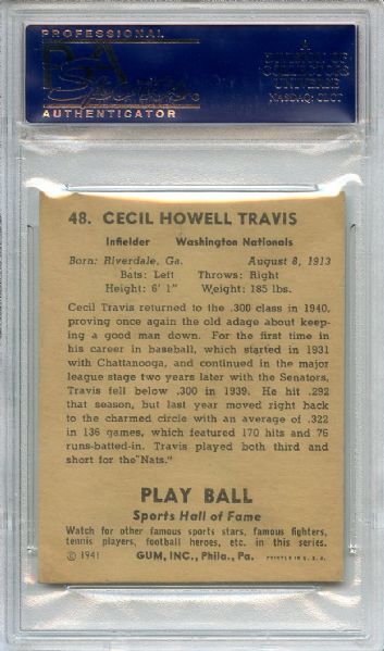 1941 Play Ball 48 Cecil Travis PSA EX-MT 6