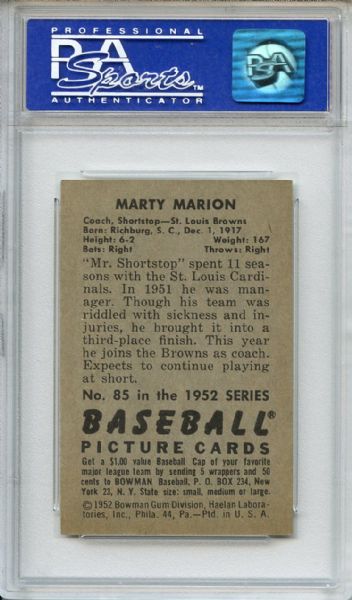 1952 Bowman 85 Marty Marion PSA NM-MT 8