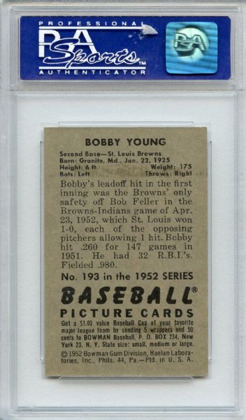 1952 Bowman 193 Bobby Young PSA NM-MT 8