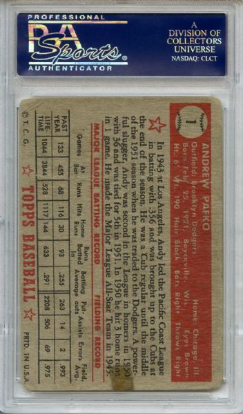 1952 Topps 1 Andy Pafko Red Back PSA PR 1