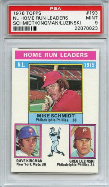 1976 Topps 193 NL Home Run Leaders Schmidt PSA MINT 9