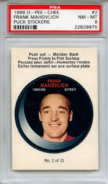 1968 O-Pee-Chee Puck Stickers 2 Frank Mahovlich PSA NM-MT 8