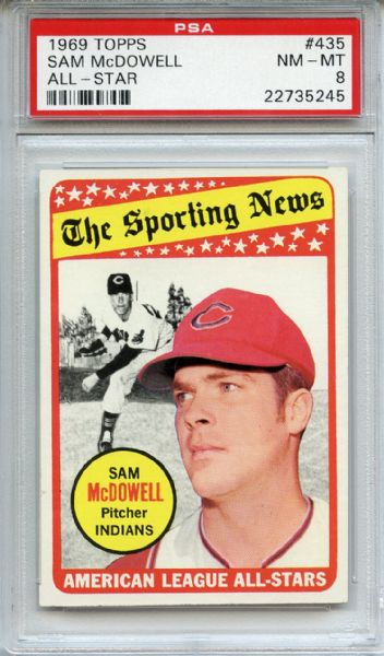 1969 Topps 435 Sam McDowell All Star PSA NM-MT 8