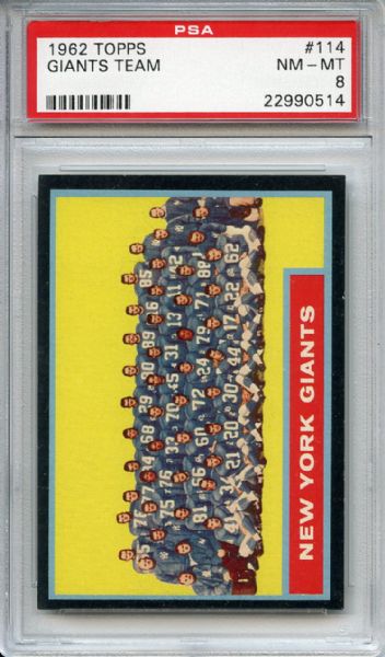 1962 Topps 114 New York Giants Team PSA NM-MT 8