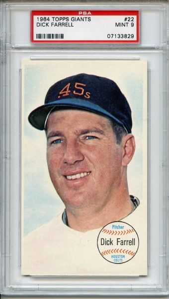 1964 Topps Giants 22 Dick Farrell PSA MINT 9