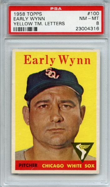1958 Topps 100 Early Wynn Yellow Letters PSA NM-MT 8