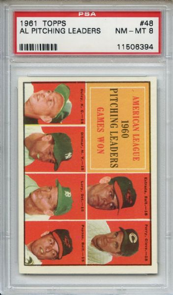 1961 Topps 48 AL Pitching Leaders PSA NM-MT 8