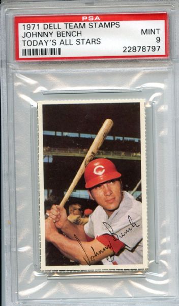1971 Dell Team Stamps Johnny Bench PSA MINT 9